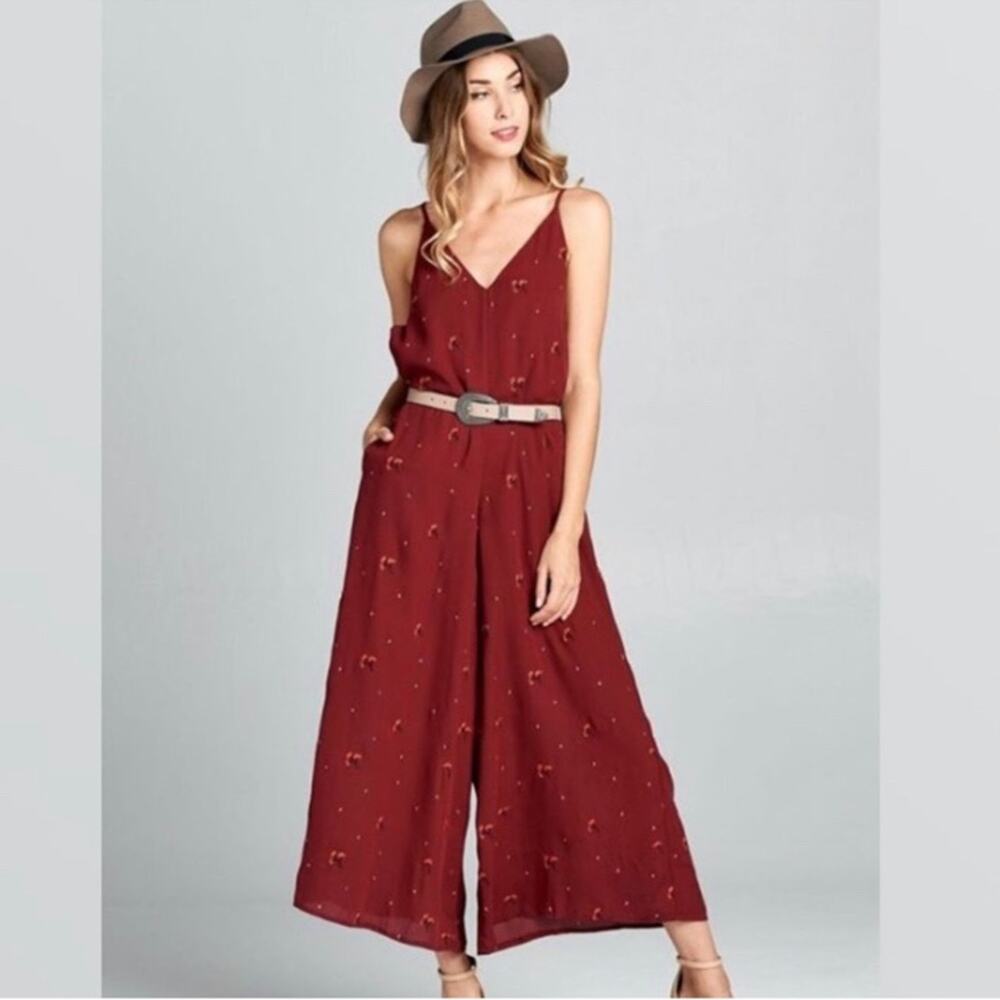 Honey Belle Burgandy flower jumper long romper